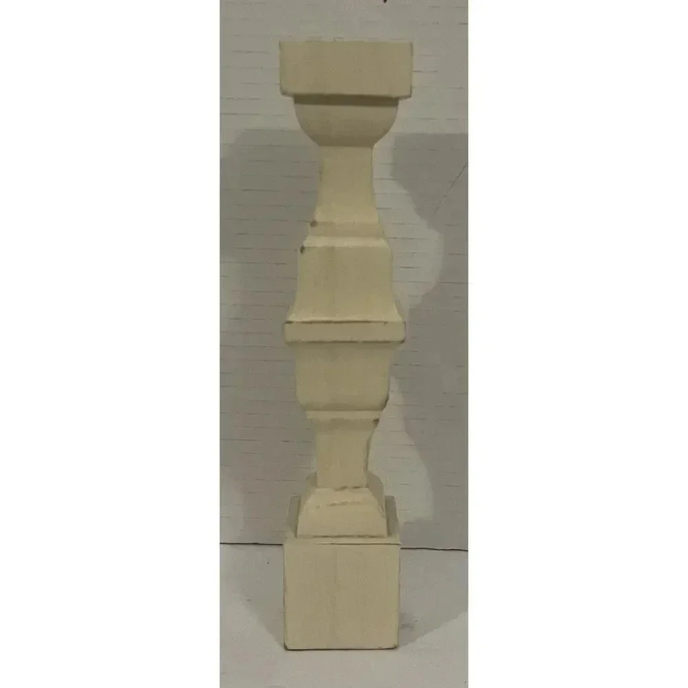 Vintage Wooden Square Taper Candleholder Cream Distressed 9”H x 1 3/4”‎